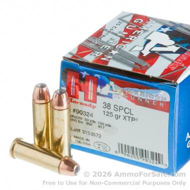 250 Rounds of 125gr JHP .38 Spl Ammo by Hornady American Gunner
