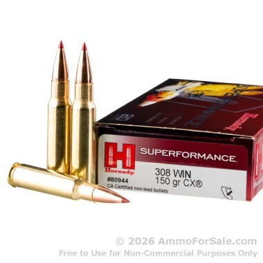 20 Rounds of 150gr CX .308 Win Ammo by Hornady