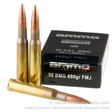 50 Rounds of 660gr FMJ .50 BMG Ammo by Ammo Inc.