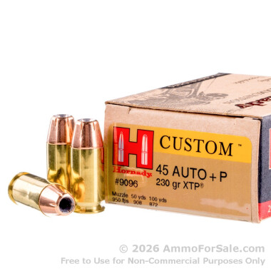 200 Rounds of 230gr JHP .45 ACP +P Ammo by Hornady
