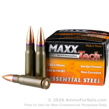 1000 Rounds of 124gr FMJBT 7.62x39 Ammo by MAXXTech