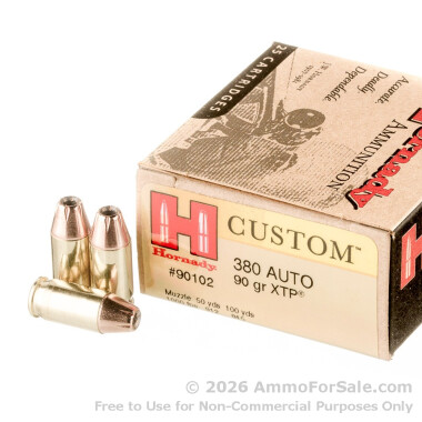 25 Rounds of 90gr JHP .380 ACP Ammo by Hornady Custom