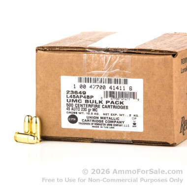 500 Rounds of 230gr FMJ .45 ACP Ammo by Remington UMC Bulk Pack