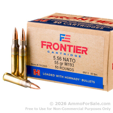 50 Rounds of 55gr FMJ M193 5.56x45 Ammo by Hornady