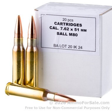 200 Rounds of 147gr FMJ M80 7.62x51 Ammo by Igman