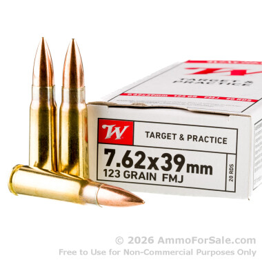 20 Rounds of 123gr FMJ 7.62x39 Ammo by Winchester