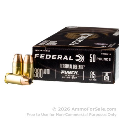 50 Rounds of 85gr JHP .380 ACP Ammo by Federal