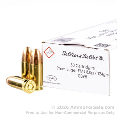 1000 Rounds of 124gr FMJ 9mm Ammo by Sellier & Bellot RUAG