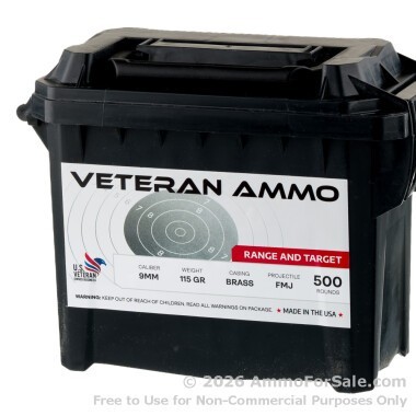 500 Rounds of 115gr FMJ 9mm Ammo by Veteran Ammo in Field Box