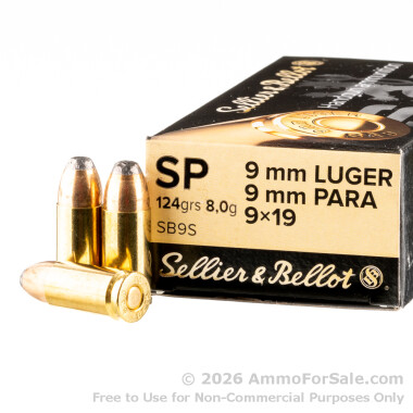 50 Rounds of 124gr SP 9mm Ammo by Sellier & Bellot