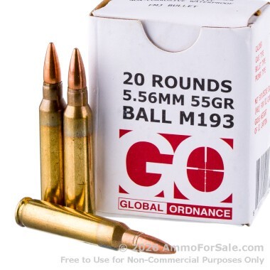 20 Rounds of 55gr FMJ M193 5.56x45 Ammo by Global Ordnance