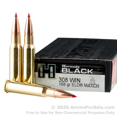 20 Rounds of 168gr ELD Match .308 Win Ammo by Hornady