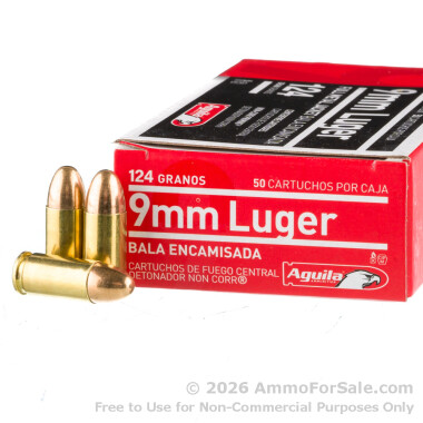 50 Rounds of 124gr FMJ 9mm Ammo by Aguila