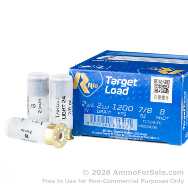 250 Rounds of 7/8 ounce #8 Shot 12ga Ammo by Rio Target Load Light
