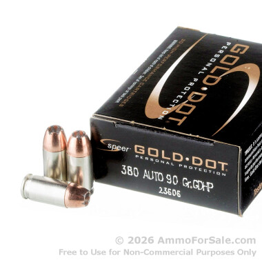 20 Rounds of 90gr JHP .380 ACP Ammo by Speer