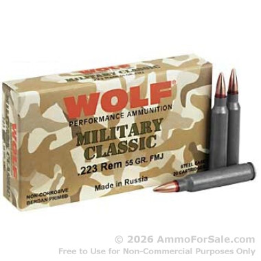 500 Rounds of 55gr FMJ .223 Ammo by Wolf