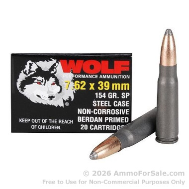 500  Rounds of 154gr SP 7.62x39mm Ammo by Wolf