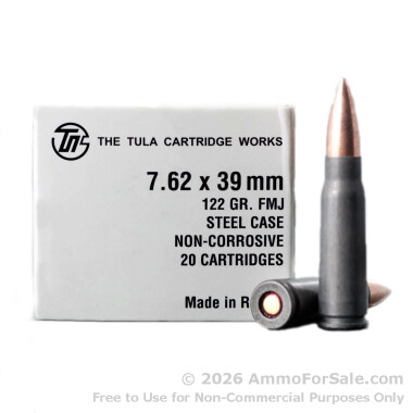 7.62x39 122gr FMJ Ammo by Tula