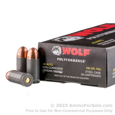 500  Rounds of 230gr FMJ .45 ACP Ammo by Wolf