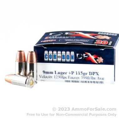 20 Rounds of 115gr +P SCHP 9mm Ammo by Corbon DPX