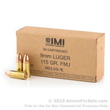 50 Rounds of 115gr FMJ 9mm Ammo by IMI