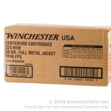 1000 Rounds of 55gr FMJ .223 Ammo by Winchester