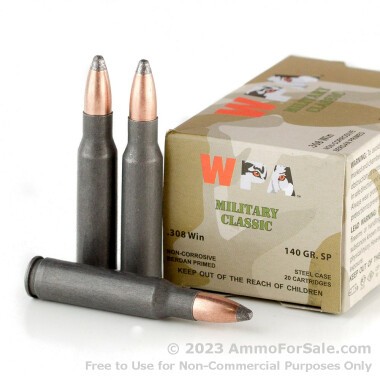 20 Rounds of 140gr SP .308 Win Ammo by Wolf WPA