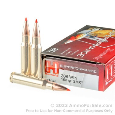 20 Rounds of 150gr GMX .308 Win Ammo by Hornady Superformance