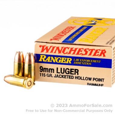 500 Rounds of 115gr JHP 9mm Ammo by Winchester Ranger