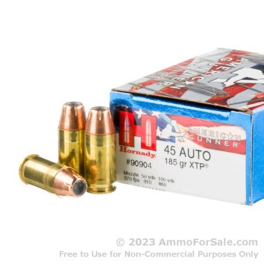 20 Rounds of 185gr JHP .45 ACP Ammo by Hornady