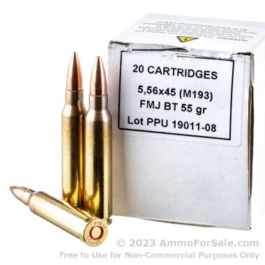 20 Rounds of 55gr FMJBT M193 5.56x45 Ammo by Prvi Partizan