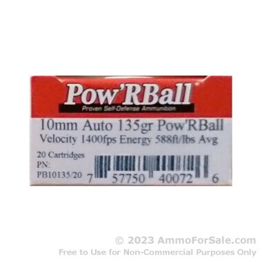 20 Rounds of 135gr PowR Ball 10mm Ammo by Corbon