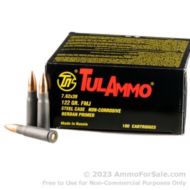 100 Rounds of 122gr FMJ 7.62x39mm Ammo by Tula