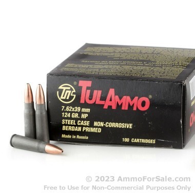 100 Rounds of 124gr HP 7.62x39mm Ammo by Tula