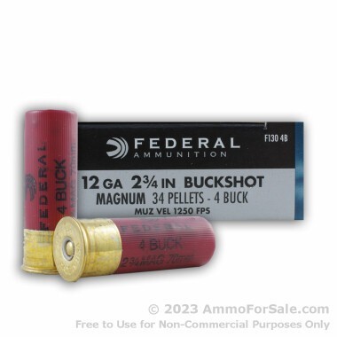 250 Rounds of #4 Buck 12ga Ammo by Federal Power-Shok Magnum