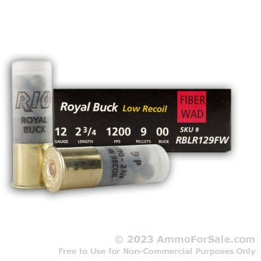 5 Rounds of 00 Buck 12ga Ammo by Rio Royal Buck Fiber Wad Low Recoil