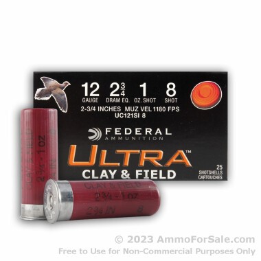 25 Rounds of 1 ounce #8 shot 12ga Ammo by Federal