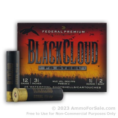 25 Rounds of 1 1/2 ounce #2 Shot (Steel) 12ga 3-1/2" Ammo by Federal Black Cloud