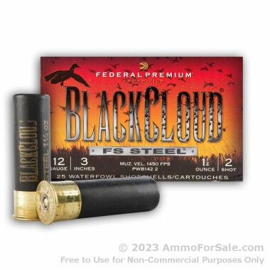 25 Rounds of 1 1/4 ounce #2 Shot (Steel) 12ga 3" Ammo by Federal Black Cloud