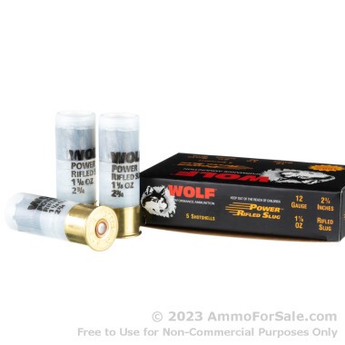 5 Rounds of 1 ounce Rifled Slug Low Recoil 12ga Ammo by Wolf
