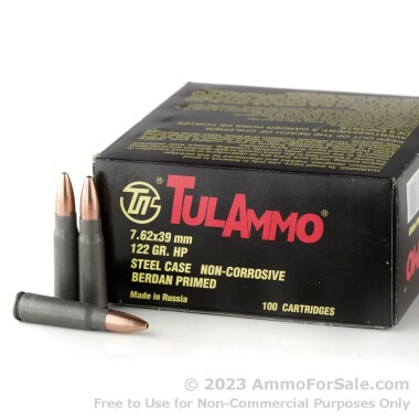 100 Rounds of 122gr HP 7.62x39mm Ammo by Tula