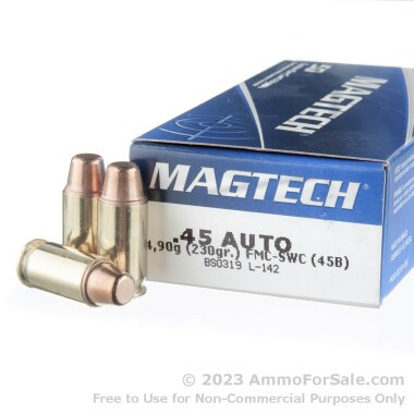 50 Rounds of 230gr FMJ SWC .45 ACP Ammo by Magtech