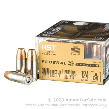 20 Rounds of 124gr JHP 9mm +P Ammo by Federal