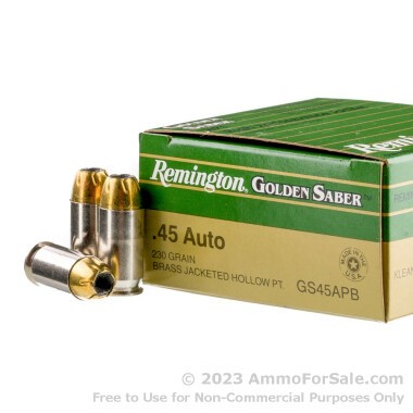 25 Rounds of 230gr BJHP .45 ACP Ammo by Remington Golden Saber