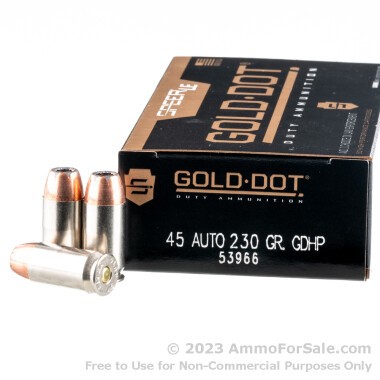 50 Rounds of 230gr JHP .45 ACP Ammo by Speer