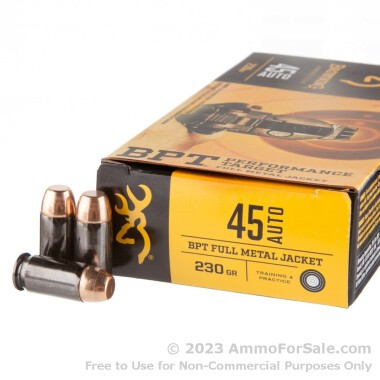 50 Rounds of 230gr FMJ .45 ACP Ammo by Browning BPT