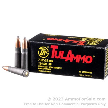 1000 Rounds of Bulk 124gr SP 7.62x39mm Ammo by Tula