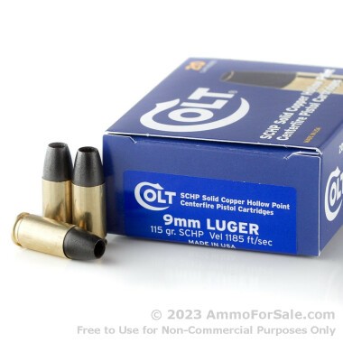 20 Rounds of 115gr SCHP 9mm Ammo by Colt
