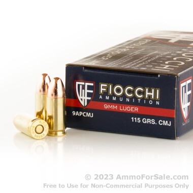 1000 Rounds of 115gr CMJ 9mm Ammo by Fiocchi