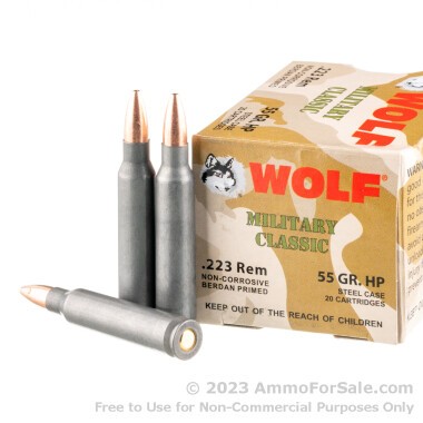 500  Rounds of 55gr HP .223 Ammo by Wolf WPA